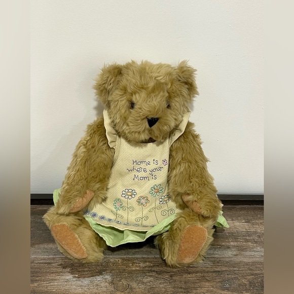 Vermont Teddy Bear Co Plush tan  16” clothed Bear. Home is where your mom is - Picture 1 of 10